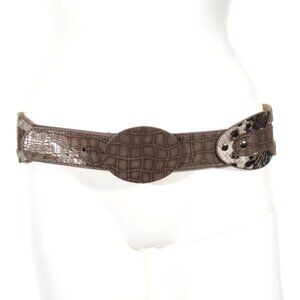 Chicos Brown Croc Embossed Leather Belt With Snake Print Accents Medium